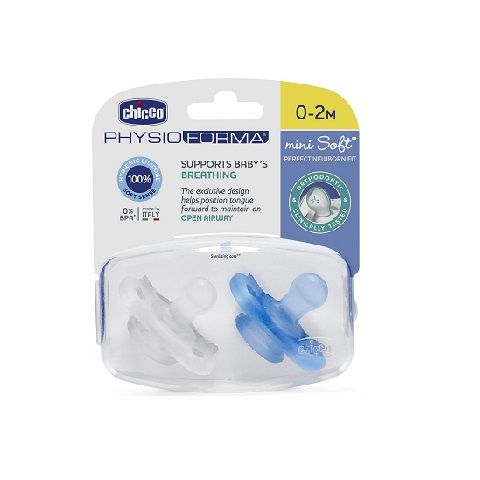Chicco , Sucette PhysioForma Mini Soft 100% silicone 0-2M Light Blue