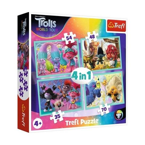 PUZZLE , Ensemble de puzzle 4 en 1 Trolls